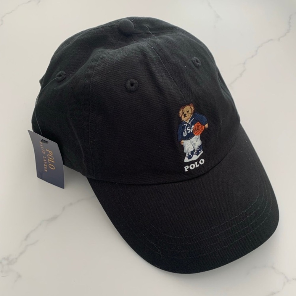 Polo Ralph Lauren Black Basketball Bear Embroidered Cap New no tag. Tag came off